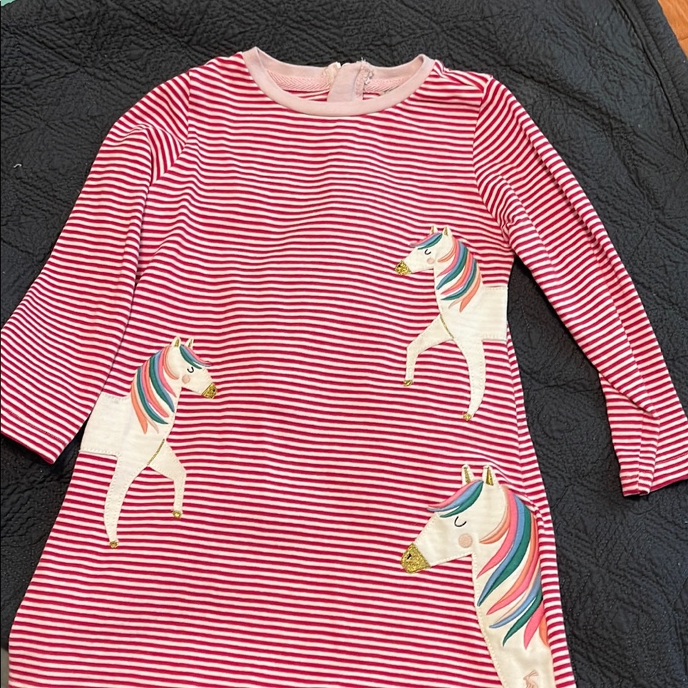Joules Kids Casual Dress - Red Striped with Unicorns